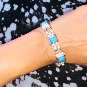 Trendy sterling silver and turquoise bracelet